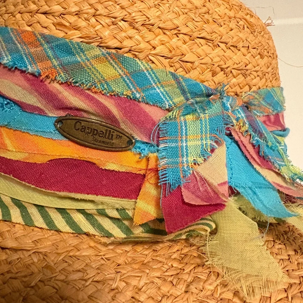 Cappelli Straworld Stylish Tan Raffia Straw Hat with Multicolor Ribbon‎ O/S